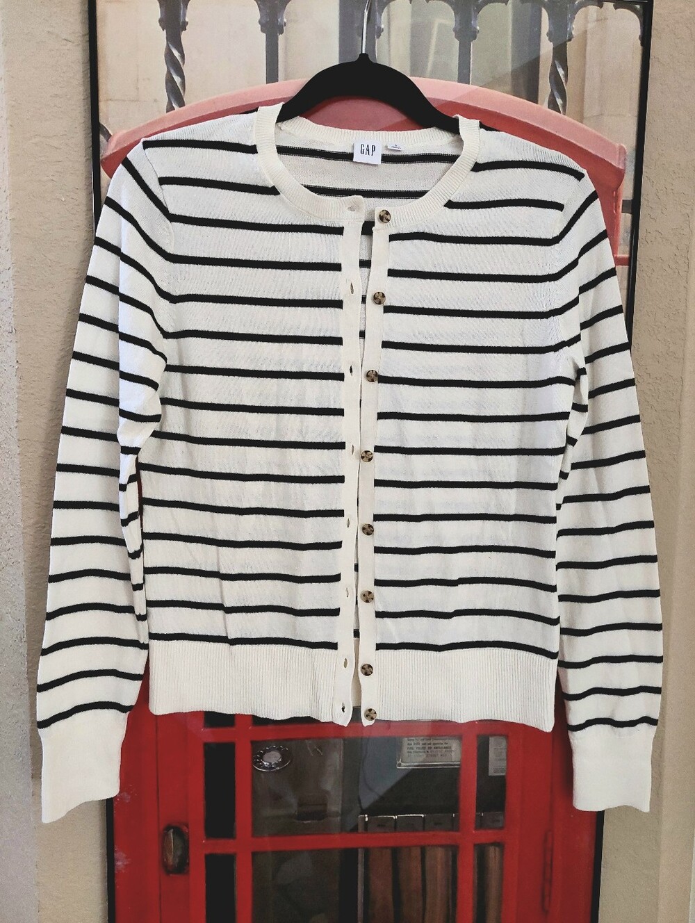 Gap Black & White Stripe Long Sleeve Crew Neck Cardigan Size S - Picture 5 of 13